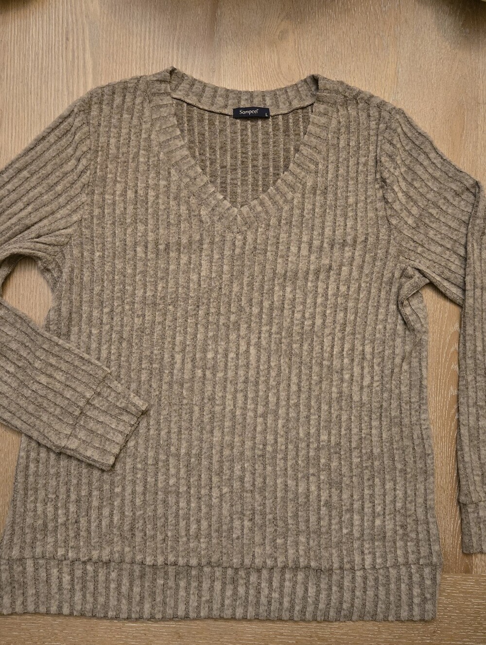 Sampeel Cozy V-Neck Ribbed Sweater - Taupe